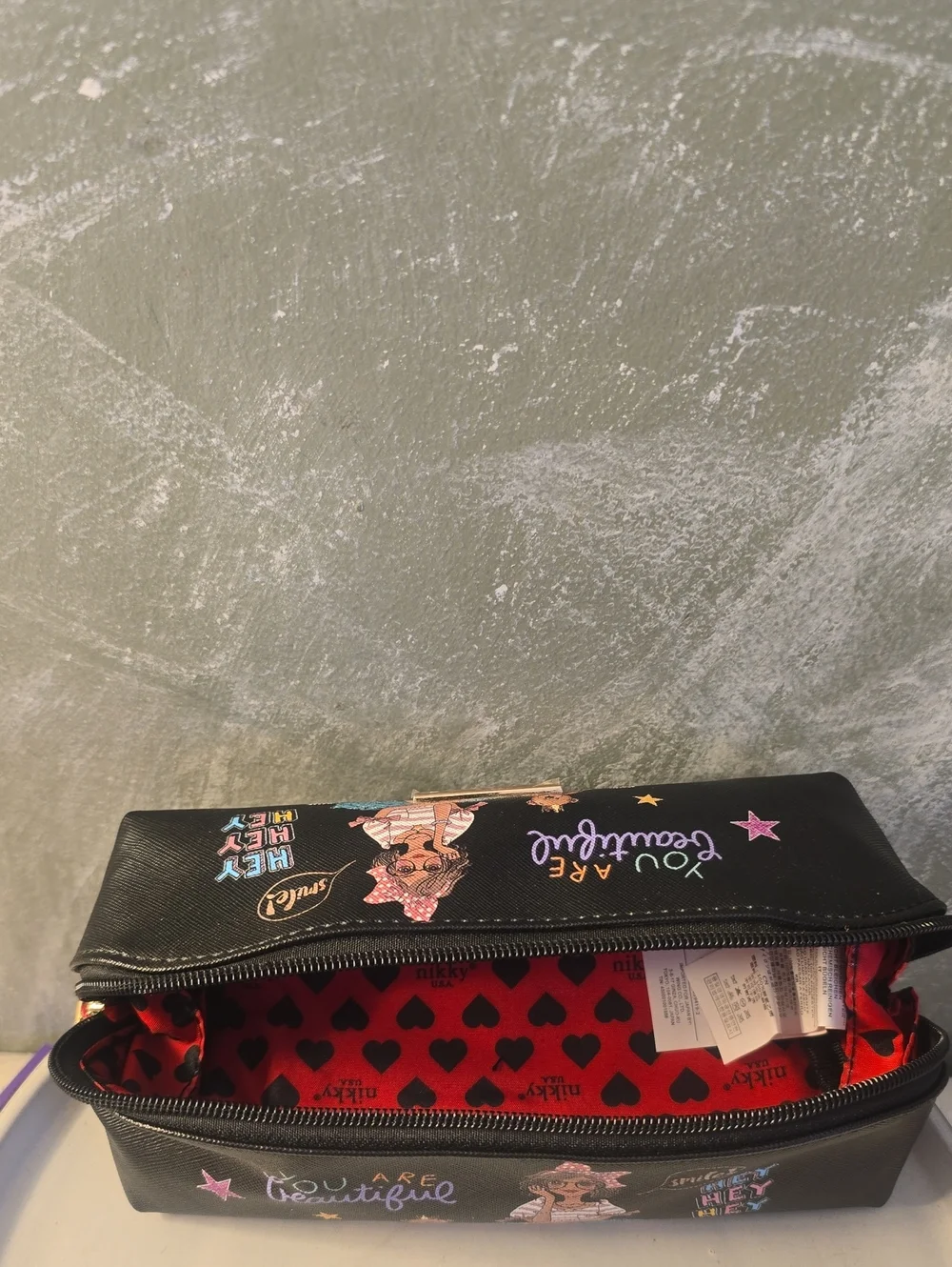 nikky By Nicole Lee  Black 'You Are Beautiful' Cosmetic Bag New